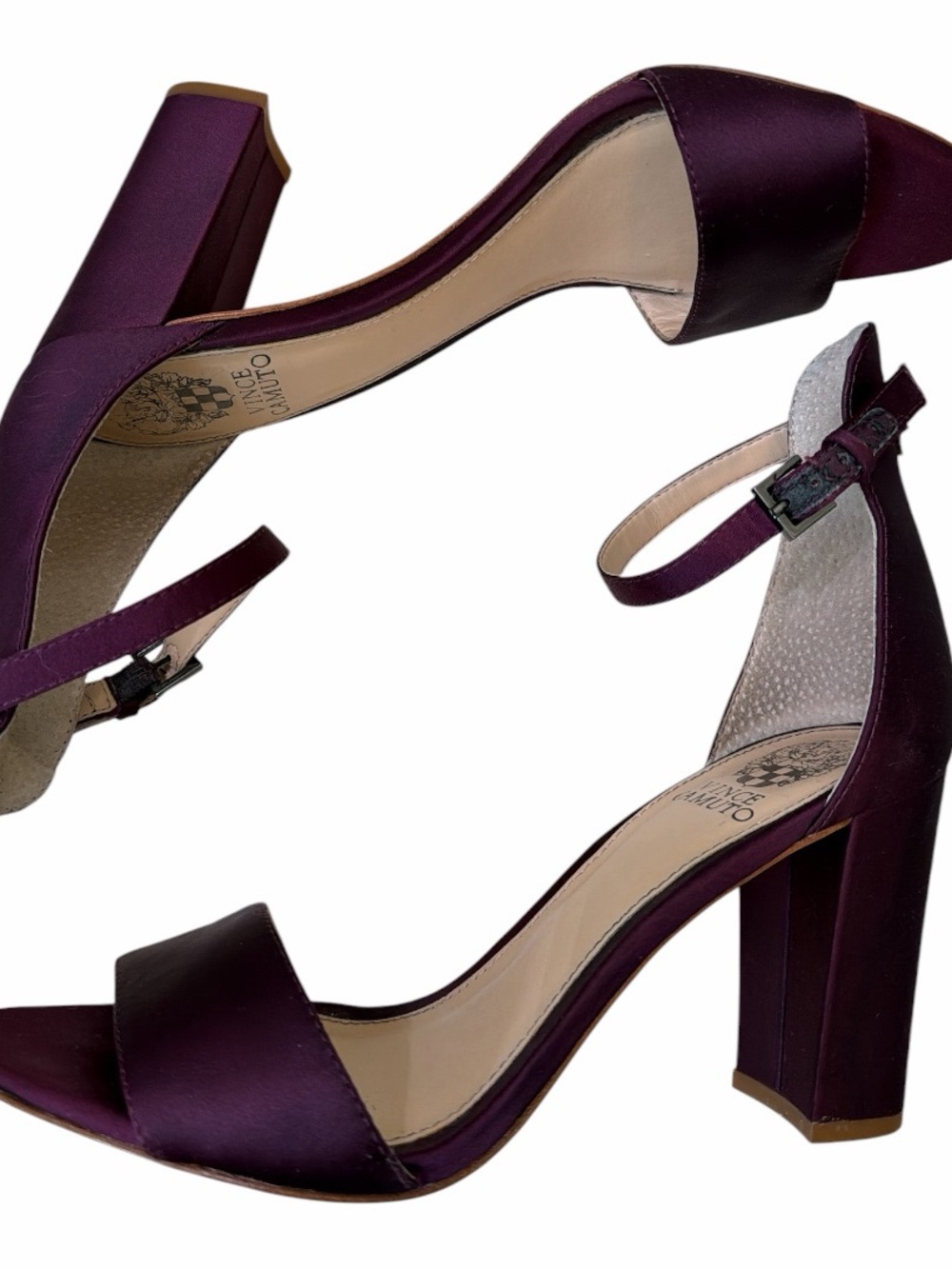 Vince Camuto Plum Block Heel Sandals Size 8 Ankle Strap Heels - Picture 10 of 14